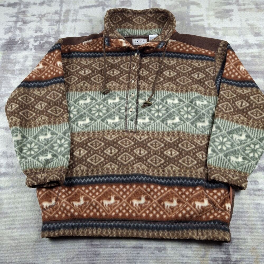 Vintage Bugle Boy Fleece Pullover Mens Medium M Aztec Southwestern Deer Brown...